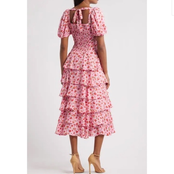 WAYF Agatha Floral Tiered Ruffle MIDI Dress - Picture 2 of 5